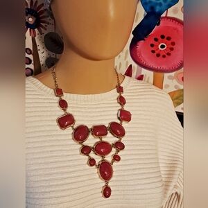 Elegant Gold and Deep Red Statement Necklace